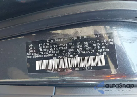 2011 Subaru Tribeca 3.6R Limited from USA, damaged, VIN 4S4WX9GD8B4401676